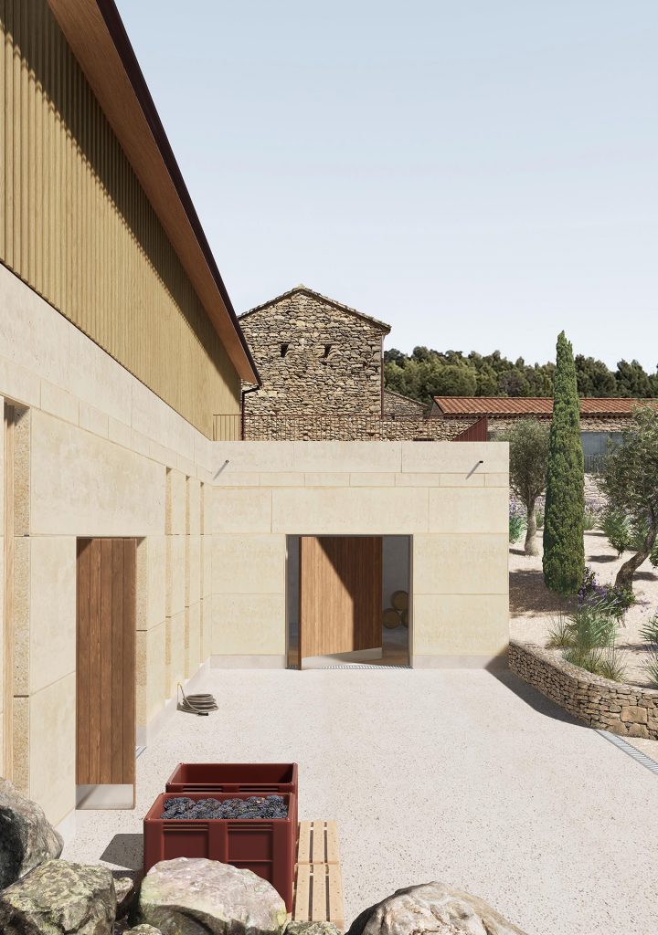 La Madelene _ Perspective extérieure chai pierre massive