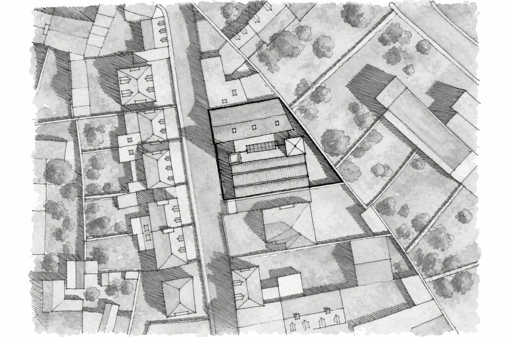 Plan de masse - Croquis - Ancienne sécherie de Paimpol - MAZZI ARCHITECTURE
